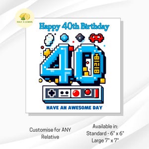 Carte de 40e anniversaire, cadeau de 40e anniversaire pour homme, carte de 40e anniversaire de jeux rétro, carte de 40e anniversaire pour lui, carte de 40e anniversaire de jeu, pixel