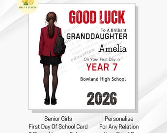 Personalised First Day of School Card: Senior Girls Good Luck -  Blazer/Jumper Options