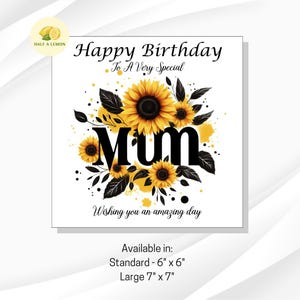 Carte d'anniversaire maman, carte d'anniversaire, pour maman, beaux tournesols détaillés enroulés autour du mot maman, cadeau, pour elle