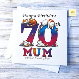 70th Birthday Card, 70th Birthday card Mum, Mum 70th Birthday Card, Cat, Cats, Cat Birthday Card, for her, gift,