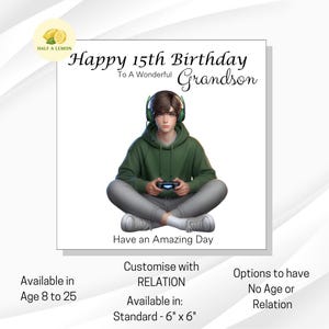 Carte d'anniversaire pour petit-fils, carte d'anniversaire de petit-fils, fils, frère, joueur, TOUT ÂGE, 10, 11, 12, 13, 14, 15, 16, 17, 18, cadeau