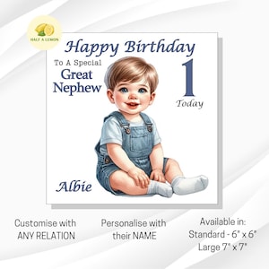 Carte de 1er anniversaire, carte de premier anniversaire, 1er anniversaire de garçon, carte de 1er anniversaire de petit-neveu, personnalisée, TOUTES les relations, cadeau de 1er anniversaire,