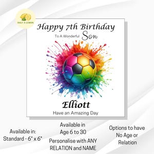 Carte d'anniversaire, personnalisée pour fils, arrière-petit-fils, petit-fils, arrière-neveu, neveu, frère, cadeau, n'importe quel âge et relation, football, football,