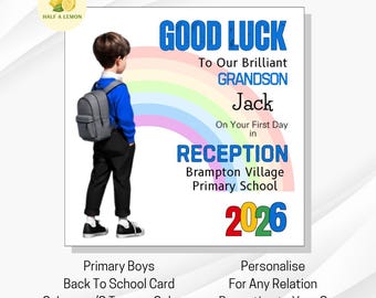 Personalised First Day of School Card for Boys: Custom Uniform/Hair Colours