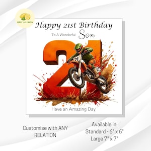 Carte de 21e anniversaire, TOUTE relation, fils, arrière-petit-fils, petit-fils, neveu, frère, cadeau, motard, carte d'anniversaire, lui,