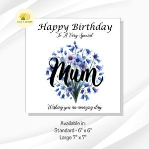 Carte d'anniversaire pour maman, carte d'anniversaire de maman, carte d'anniversaire, belles jacinthes des bois détaillées enroulées autour du mot maman, cadeau, pour elle