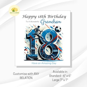 Carte d'anniversaire 18 ans, Carte d'anniversaire de fils, Carte d'anniversaire de fils, Petit-fils, Carte d'anniversaire de frère, Neveu, Football, Cadeau de 18 ans,