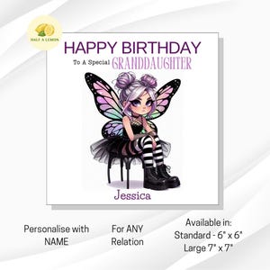 Carte d'anniversaire personnalisée pour petite-fille, carte d'anniversaire pour petite-fille, carte d'anniversaire pour fille, cadeau d'anniversaire pour petite-fille, fée grunge,