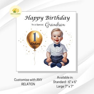 Carte de premier anniversaire pour petit-fils, 1ère carte d'anniversaire pour petit-fils, arrière-petit-fils, fils, neveu, arrière-neveu, One Today, cadeau, lui