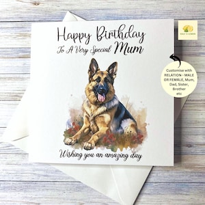 Carte d'anniversaire avec un joli chien de berger allemand, carte d'anniversaire de chien, pour soeur, frère, nièce, ami, fils, maman, papa, grand-mère, grand-père, cadeau,