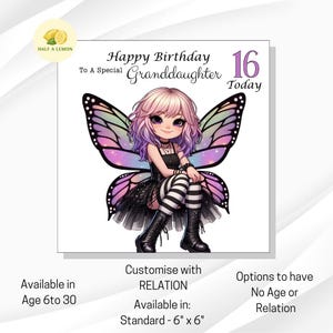 Carte d'anniversaire pour elle, petite-fille, fille, nièce, soeur, joyeuse fée grunge, tout âge - tout parent, cadeau