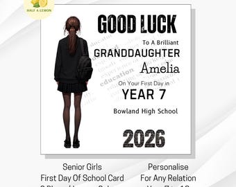 Personalised First Day of School Card: Good Luck For Senior Girls -  Blazer/Jumper Options