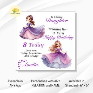 Carte d'anniversaire, pour elle, à personnaliser, TOUT lien, TOUT âge, fille, arrière-petite-fille, petite-fille, nièce, princesse, cadeau, 2 à 12 ans
