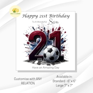 Carte d'anniversaire de 21 ans, TOUT parent, fils, arrière-petit-fils, petit-fils, neveu, frère, cadeau, carte d'anniversaire de football bordeaux et bleue, lui,