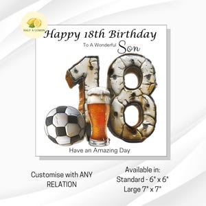 Carte d'anniversaire 18 ans, Carte d'anniversaire de fils, Carte d'anniversaire de fils, Petit-fils, Carte d'anniversaire de frère, Neveu, Thème du football, Cadeau de 18 ans