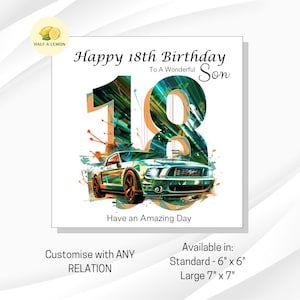 Carte d'anniversaire 18 ans, Carte d'anniversaire de fils, Carte d'anniversaire de fils, Petit-fils, Carte d'anniversaire de frère, Neveu, Thème de la voiture, Cadeau de 18 ans