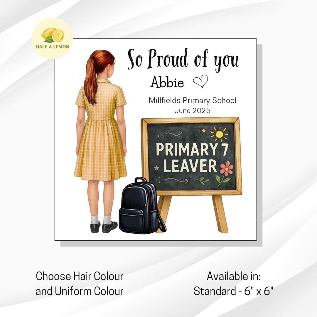 Leaver Card. Amazon Primary 7 Leavers Card, Personalised P7 Leaver Card, Yellow Check ...