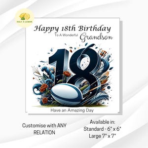 Carte du 18e anniversaire, pour lui, TOUTE relation, cadeau du 18e anniversaire, petit-fils, arrière-petit-fils, fils, neveu, frère, jalon, thème du rugby
