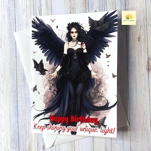 Carte d'anniversaire gothique, carte d'anniversaire gothique, carte d'anniversaire de fée, carte d'anniversaire de fée gothique, carte pour son anniversaire, alternative, corbeau, cadeau
