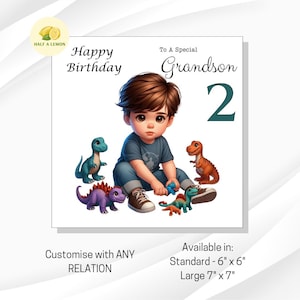 Carte de 2e anniversaire, pour garçon, pour TOUTE relation, arrière-petit-fils, petit-fils, fils, arrière-neveu, neveu, filleul, lui, deux aujourd'hui, cadeau, dinosaures,
