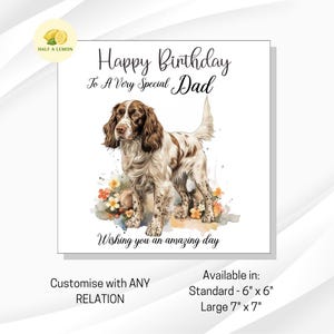 Carte d'anniversaire, chien épagneul springer, carte d'anniversaire de chien, pour soeur, frère, nièce, ami, fils, maman, papa, grand-mère, grand-père, tante, oncle, cadeau,