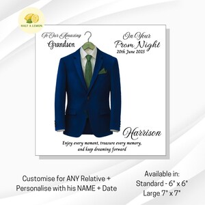 Carte de bal pour petit-fils, Carte de bal personnalisée pour fils, Carte de bal pour neveu, Costume bleu parlementaire, Cravate vert émeraude, Cadeau de bal de promo, Soirée de bal de promo,