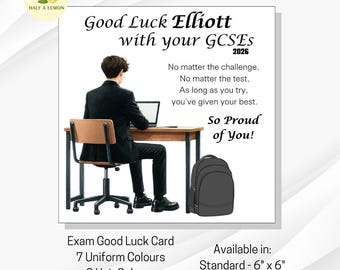Good Luck Exam Card for Boys: Personalised Black School Uniform - Custom Name/Exams