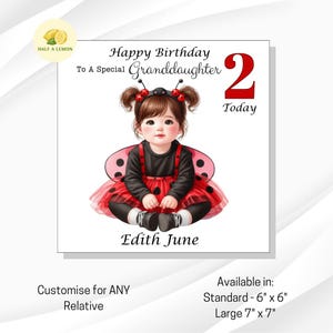 Carte de 2e anniversaire, carte personnalisée de 2e anniversaire de petite-fille, pour TOUTES les relations, arrière-petite-fille, fille, arrière-nièce, soeur, cadeau,