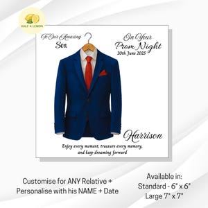 Carte de bal pour fils, Carte de bal personnalisée pour fils, Carte de bal pour petit-fils, Costume bleu parlementaire, cravate rouge, cadeau de bal de promo, Soirée de bal de promo,