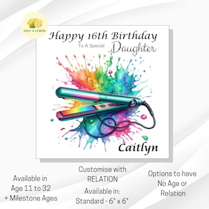 Carte d'anniversaire, personnalisée pour fille, petite-fille, nièce, soeur, belle-famille, cadeau, TOUT âge, TOUTES les relations, lisseur arc-en-ciel,