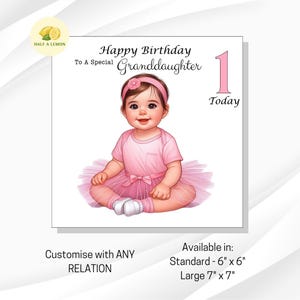 Carte de premier anniversaire pour petite-fille, carte de 1er anniversaire pour petite-fille, jolie ballerine, arrière-petite-fille, fille, nièce, cadeau