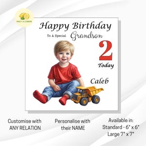 Carte de 2e anniversaire, carte d'anniversaire personnalisée pour garçon, pour TOUTE relation, arrière-petit-fils, petit-fils, fils, neveu, filleul, lui, cadeau,