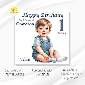 Carte de 1er anniversaire, carte de premier anniversaire, 1er anniversaire de garçon, carte de 1er anniversaire de petit-fils, personnalisée, pour toute relation, cadeau de 1er anniversaire,
