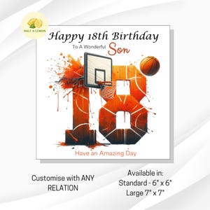 Carte d'anniversaire 18 ans, Carte d'anniversaire de fils, Carte d'anniversaire de fils, Petit-fils, Frère, Carte d'anniversaire de neveu, Basket-ball, Cadeau de 18 ans,