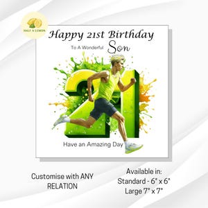 Carte de 21e anniversaire, TOUT parent, fils, arrière-petit-fils, petit-fils, neveu, frère, cadeau, course, coureur, carte d'anniversaire, lui, cheveux blonds,