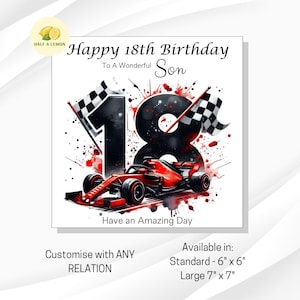 Carte d'anniversaire 18 ans, Carte d'anniversaire de fils, Carte d'anniversaire de fils, Petit-fils, Frère, neveu, Grand Prix, Thème de la Formule 1, Cadeau de 18 ans