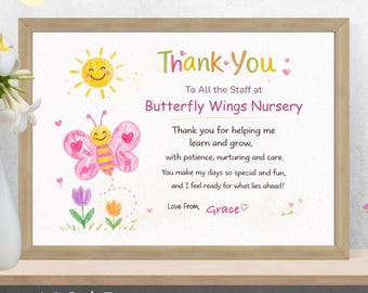 Personalised Nursery Team Thank You Print, Butterfly Poem Keepsake (A4/A3)