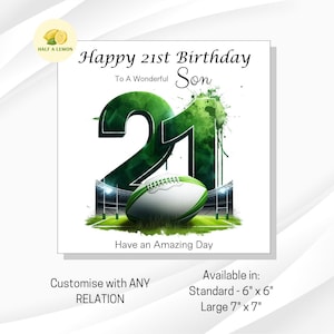 Carte d'anniversaire de 21 ans, toute relation, fils, arrière-petit-fils, petit-fils, neveu, frère, cadeau, carte d'anniversaire de l'équipe verte de rugby, lui,
