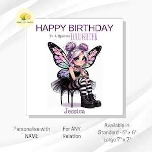 Carte d'anniversaire fille, carte d'anniversaire fille personnalisée, cartes d'anniversaire pour fille, cadeau d'anniversaire fille personnalisé, fée grunge,
