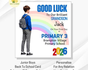 Personalised Back to School Card for Junior Boys: Custom Uniform/Hair Colours