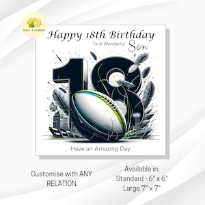 Carte d'anniversaire pour fils, arrière-petit-fils, petit-fils, neveu, arrière-neveu, frère, frère, carte d'anniversaire sur le thème du rugby, cadeau d'anniversaire, cadeau du 18e anniversaire