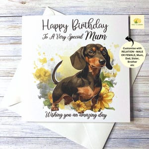 Carte d'anniversaire avec un chien teckel mignon, carte d'anniversaire de chien, pour soeur, frère, nièce, ami, fils, maman, papa, grand-mère, grand-père, cadeau,