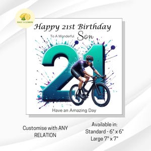 Carte de 21e anniversaire, TOUTE relation, fils, arrière-petit-fils, petit-fils, neveu, frère, cadeau, cyclisme, carte d'anniversaire, lui,