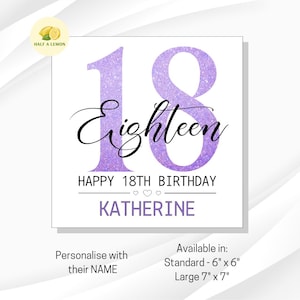 Carte d'anniversaire 18 ans, carte d'anniversaire personnalisée, carte d'anniversaire fille 18 ans, cadeau d'anniversaire 18 ans petite-fille, dix-huitième, étape importante,