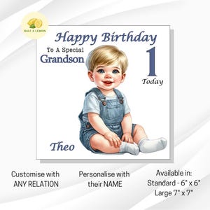 Carte de 1er anniversaire, carte de premier anniversaire, 1er anniversaire de garçon, carte de 1er anniversaire de petit-fils, personnalisée, pour toute relation, cadeau de 1er anniversaire,