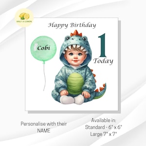 Carte personnalisée de premier anniversaire pour un garçon, carte personnalisée de 1er anniversaire pour un garçon, carte d'anniversaire de dinosaure, cadeau,