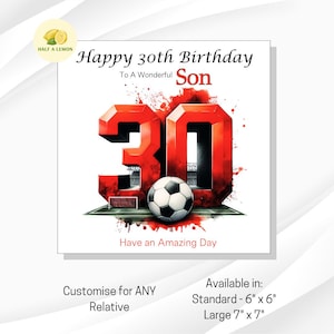 Carte 30e anniversaire, carte 30e anniversaire pour fils, carte 30e anniversaire frère, pour neveu, gendre, cadeau 30e anniversaire, équipe de football rouge,