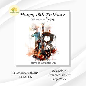 Carte d'anniversaire 18e anniversaire pour fils, petit-fils, 18e anniversaire, arrière-petit-fils, neveu, frère, carte d'anniversaire sur le thème de la musique rock, cadeau 18e anniversaire