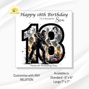 18e carte d'anniversaire pour fils, également pour arrière-petit-fils, petit-fils, arrière-neveu, neveu, frère, carte d'anniversaire sur le thème du jeu vidéo, cadeau pour 18e anniversaire