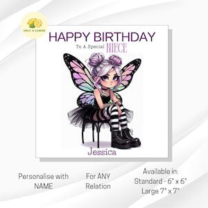 Carte d'anniversaire nièce personnalisée, carte d'anniversaire nièce personnalisée, carte d'anniversaire fille, cadeau d'anniversaire nièce, carte d'anniversaire spéciale nièce, fée grunge,
